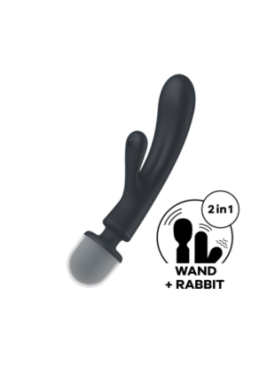 2 en 1 Vibromasseur rabbit et wand noir USB Triple Lover Satisfyer - CC597825